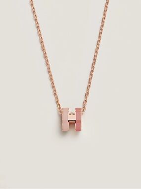 Hermes: RARE Pink Rose Gold-Plated Mini Pop H Rocabar Pendent Necklace